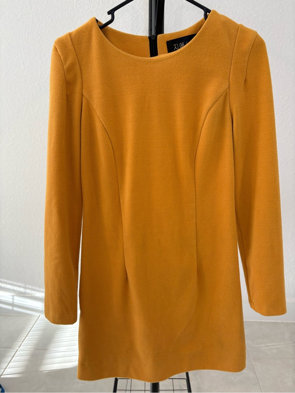 Long-Sleeve Ochre Shift Dress — Unbranded